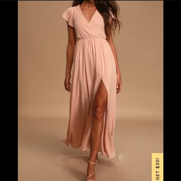 LULUS 'Lost in the Moment' Blush V-Neck High Slit Maxi Dress Size XS - Picture 3 of 14